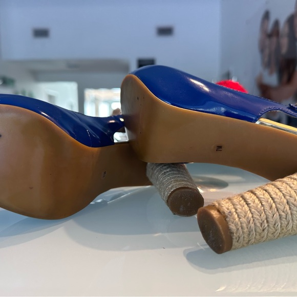 Michael Kors Royal Blue Platform Sandals Woven Heel size 7 - Picture 6 of 9